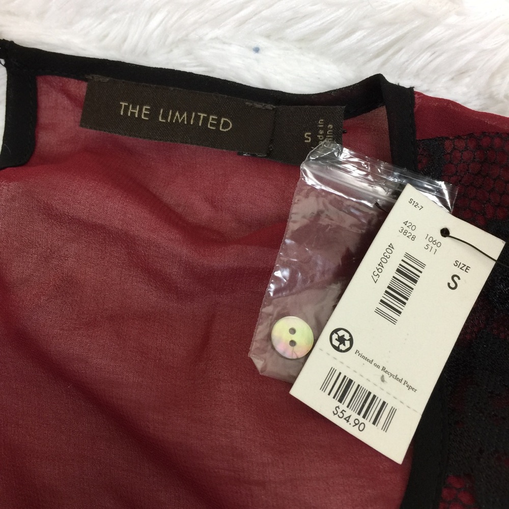 NWT THE LIMITED Maroon and Black Sheer Lace Top SMALL - Picture 6 of 7